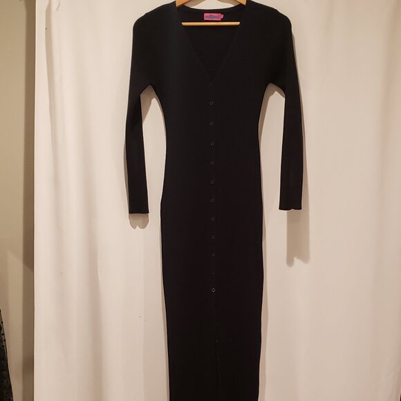 Edikted Jazlyn Long Sleeve Black Ribbed Sweater Dress Size Large - Picture 5 of 15